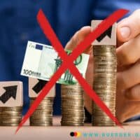 Bürgergeld 2025 mit Tabelle: nicht mehr Geld – keine Erhöhung?! 4 Geldstapel mit Pfleilen durchgestrichen mit rotem Kreuz