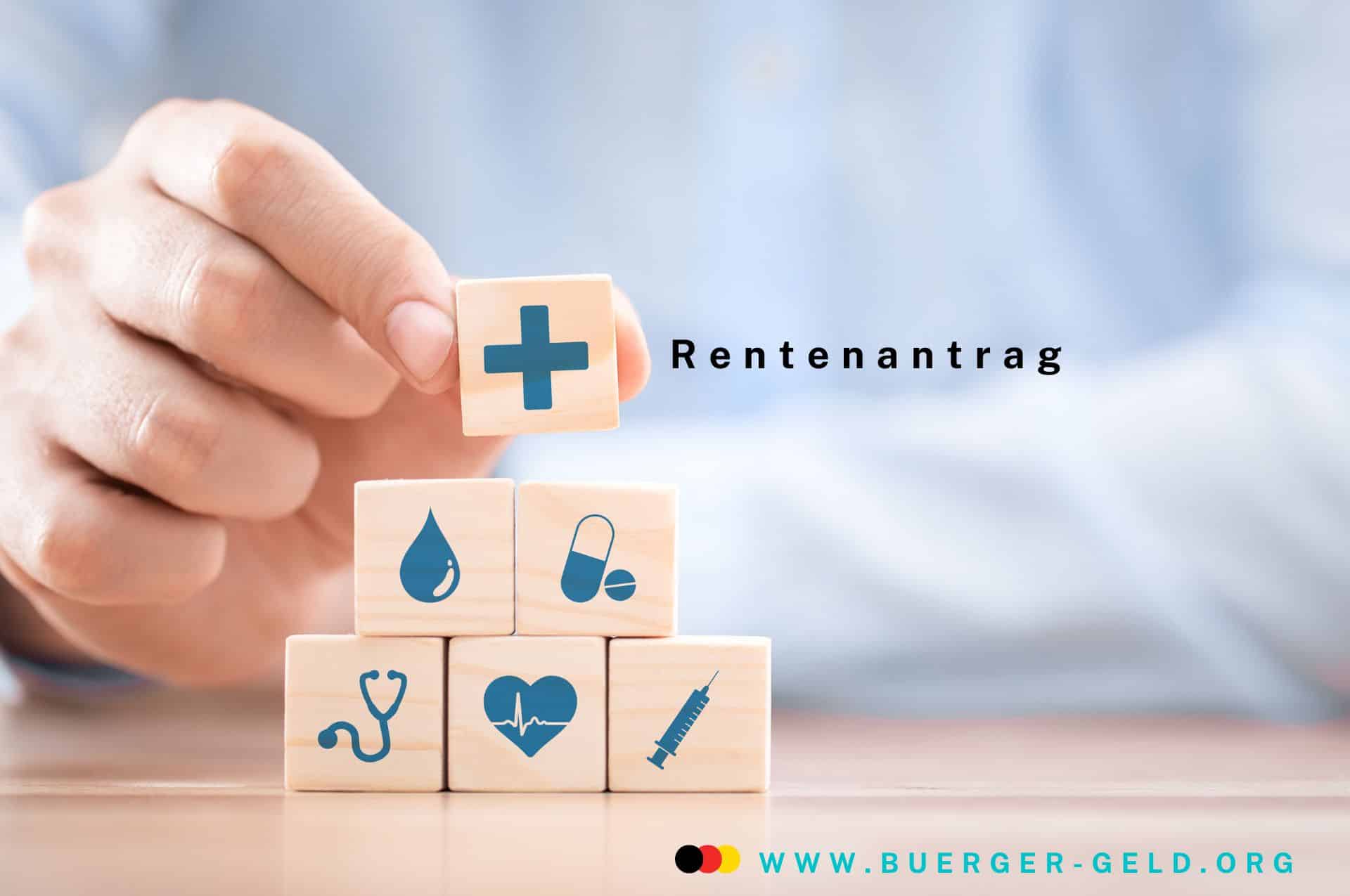Rentenantrag und Krankenversicherung 2 Würfel mit medizinischen Symbolen werden gestapelt