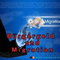 Bürgergeld und Migration: Aktuelle Statistiken zu Empfängern und Herkunftsländern 4 Finger neben dem Wort "Migration" und Geldscheinen