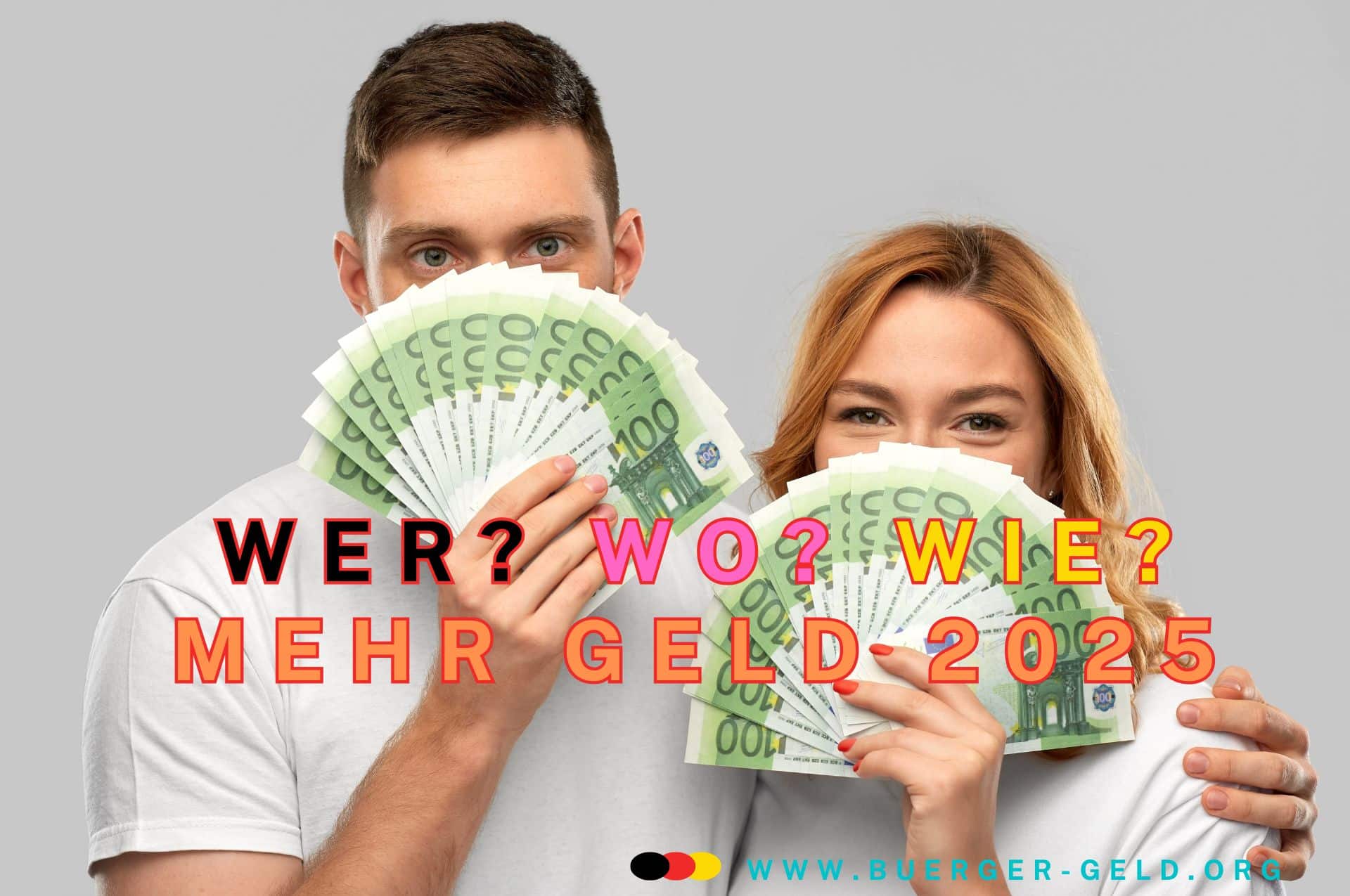 Mann und Frau verstecken Gesicht hinter Fächer aus 100 Euro Scheinen