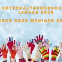 Unterhaltsvorschuss Januar 2025 - erhöhte Auszahlung? 4 Kinderhände im Schnee mit Handschuhen
