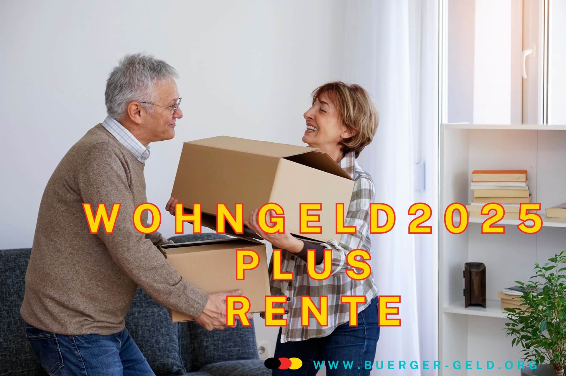 wohngeld 2025 fuer rentner tabelle Rentnerpaar trägt Umzugskisten in Wohnung