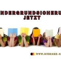 Bündnis Kindergrundsicherung fordert neue Bundesregierung zum Handeln auf 3 Kinder mit einem Blatt vor den Gesichtern