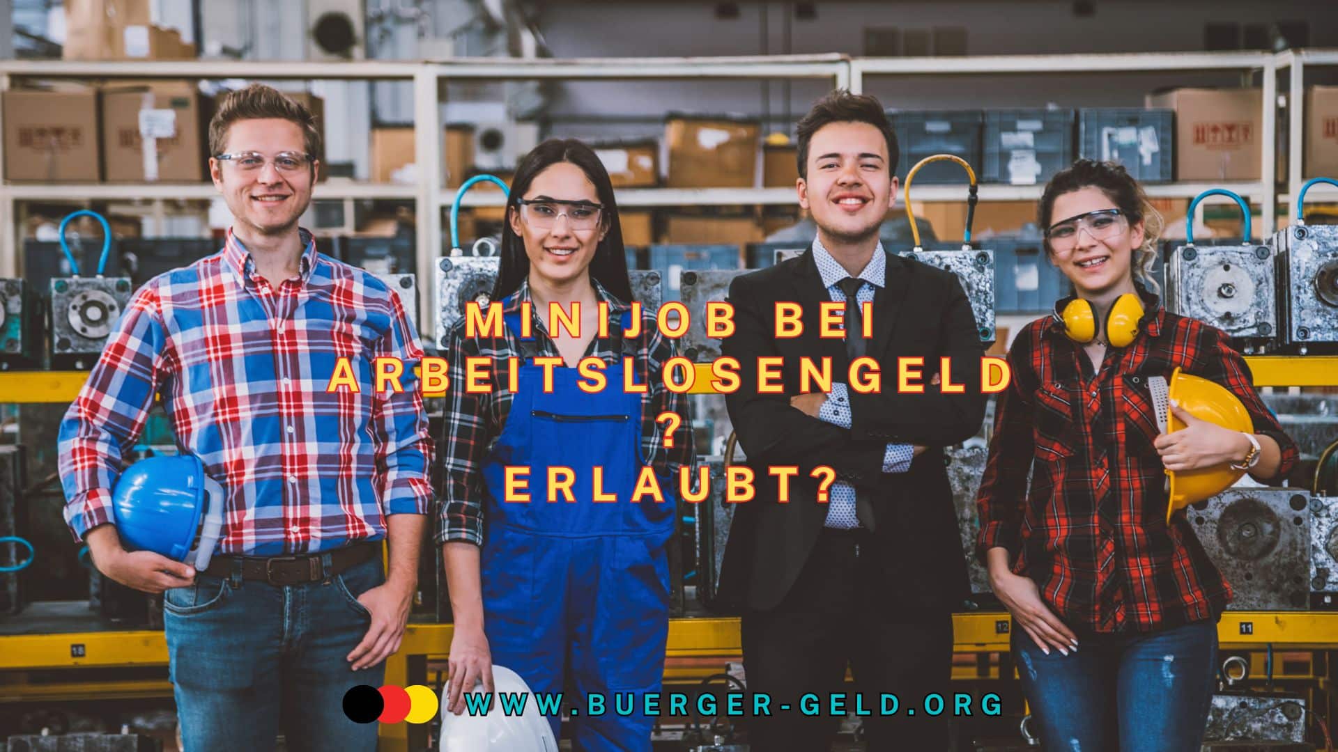 vier junge Menschen im Arbeitsdress