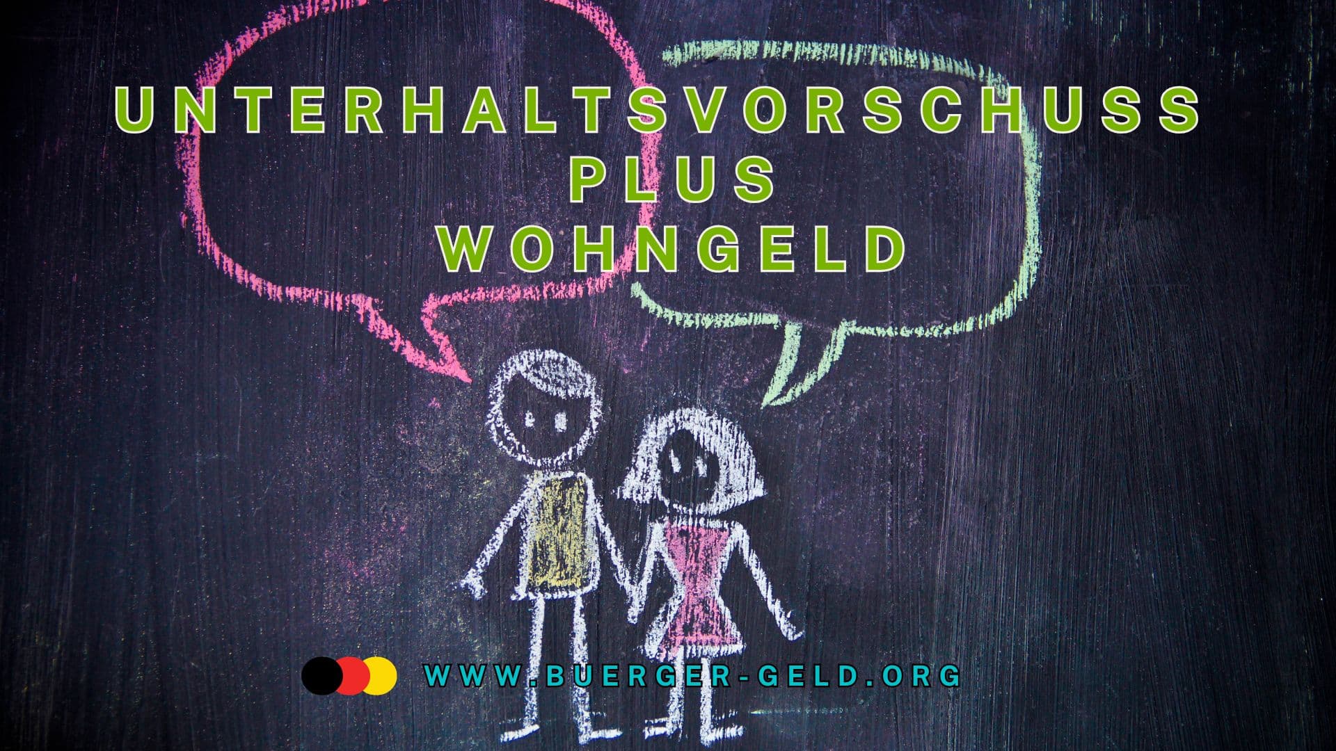 Unterhaltsvorschuss und Wohngeld gleichzeitig beantragen? So funktioniert es! 2 Junge und Mädchen auf Schultafel gemalt