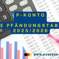 P- Konto: höhere Pfändungsfreigrenzen 2025 / 2026 - neue Pfändungstabelle 4 Tabelle mit Taschenrechner