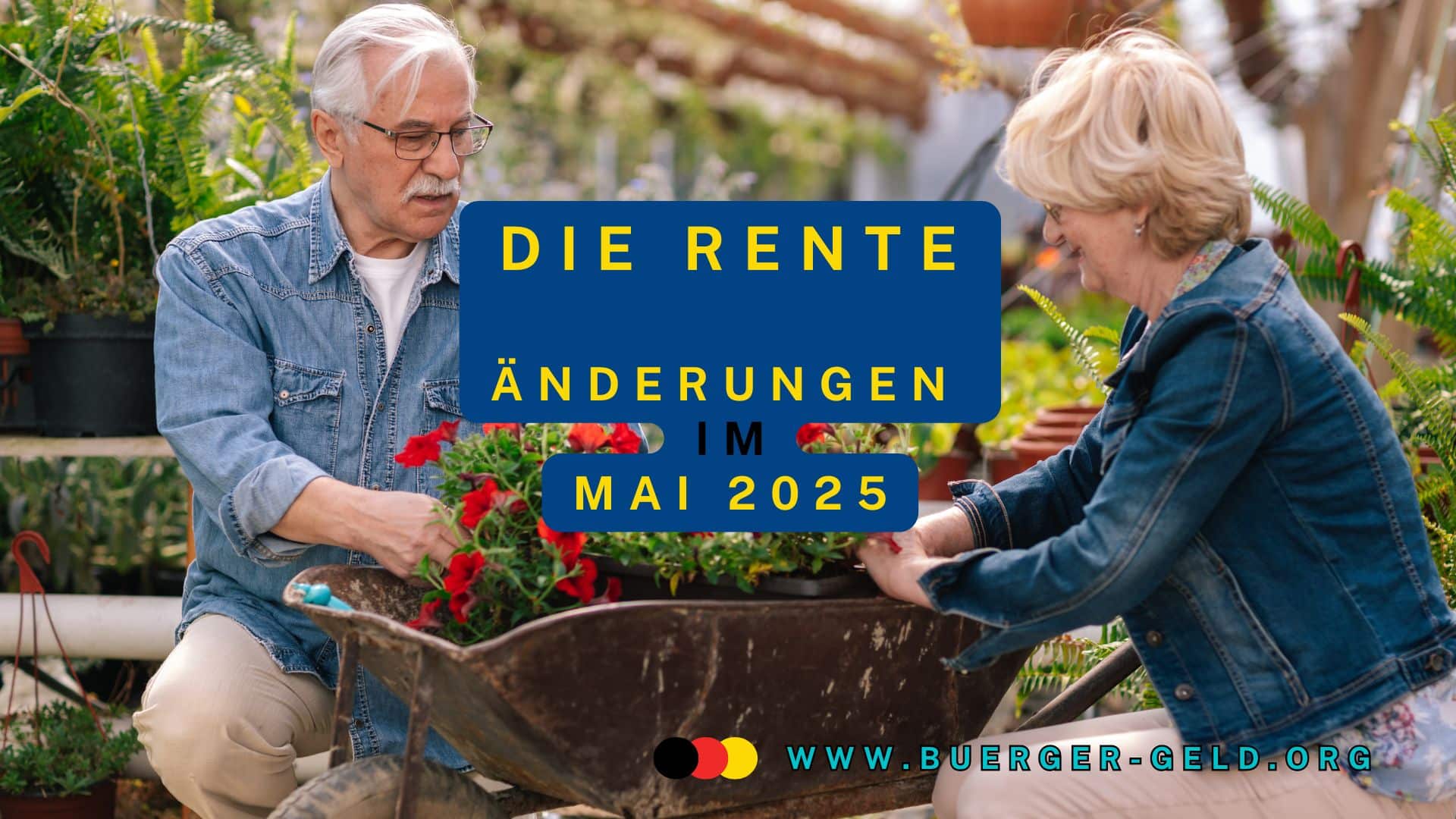 Rentnerehepaar mit Blumen