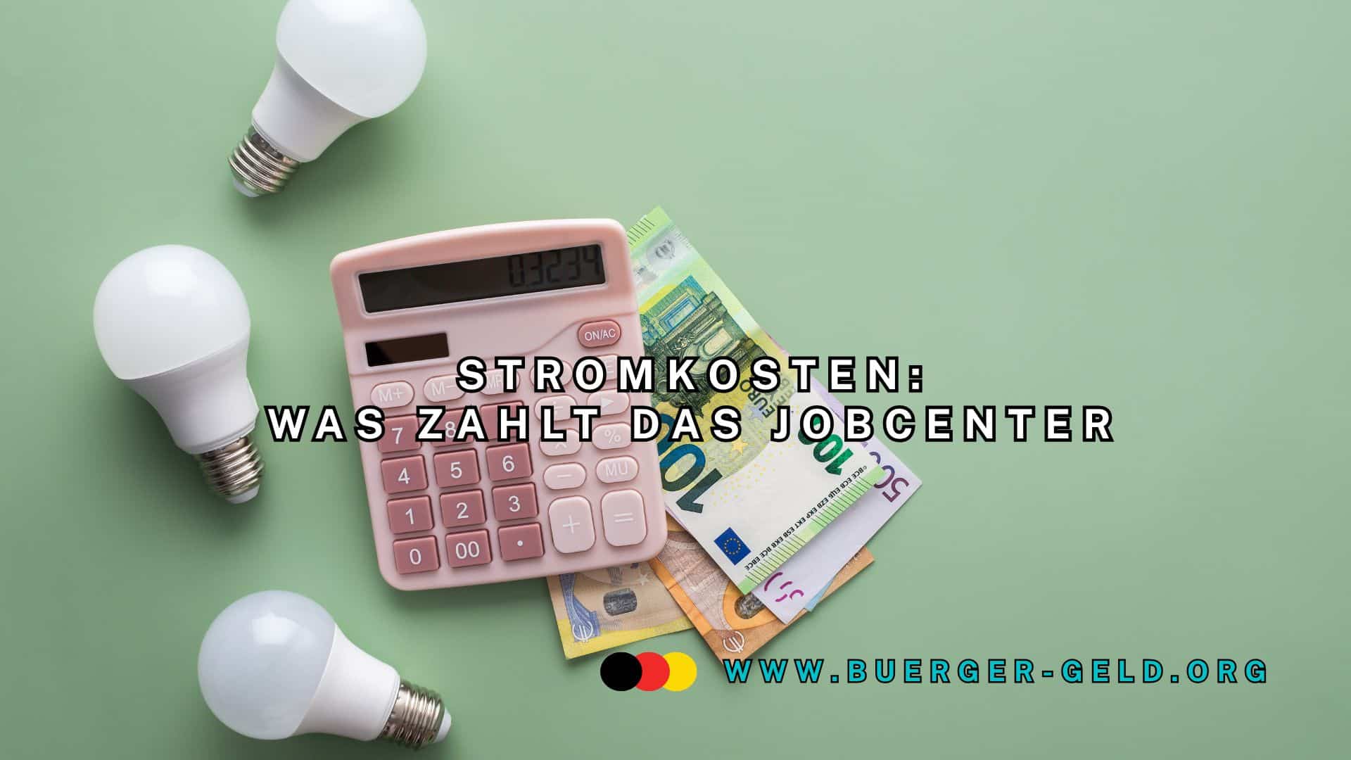 Taschenrechner neben Glühbirnen und Euroscheinen