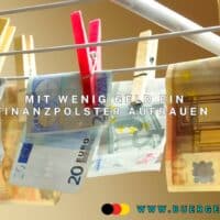 Mit wenig Geld ein Finanzpolster aufbauen: So gelingt dir der Start 5 Auf einer Wäscheleine hängen mehrere Geldscheine.