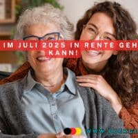 Im Juli 2025 in Rente gehen: Renter - Jahrgänge & Voraussetzungen 5 Rentnerin lächelt, daneben junge Frau