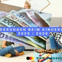 Was sich 2025 und 2026 beim Kindergeld ändert – Alle wichtigen Neuerungen im Überblick 4 tobende Kinder, erschöpfte Eltern, Euroscheine