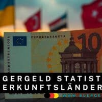 Nationalitäten der Bürgergeld Bezieher – Aus welchen Ländern kommen sie? 5 Fiktiver Geldschein mit Flaggen von Ukraine, Türkei usw im Hintergrund