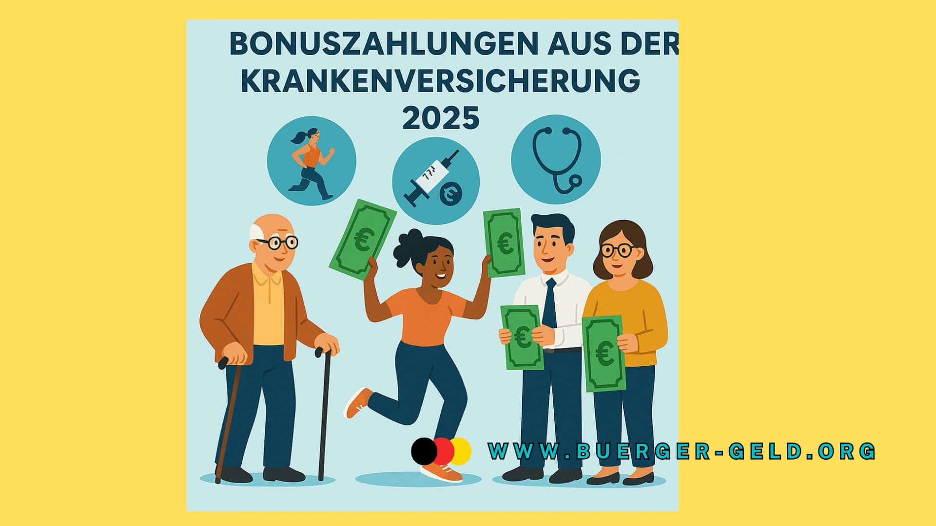 Menschen freuen sich und halten Euroscheine hoch - Zeichnung