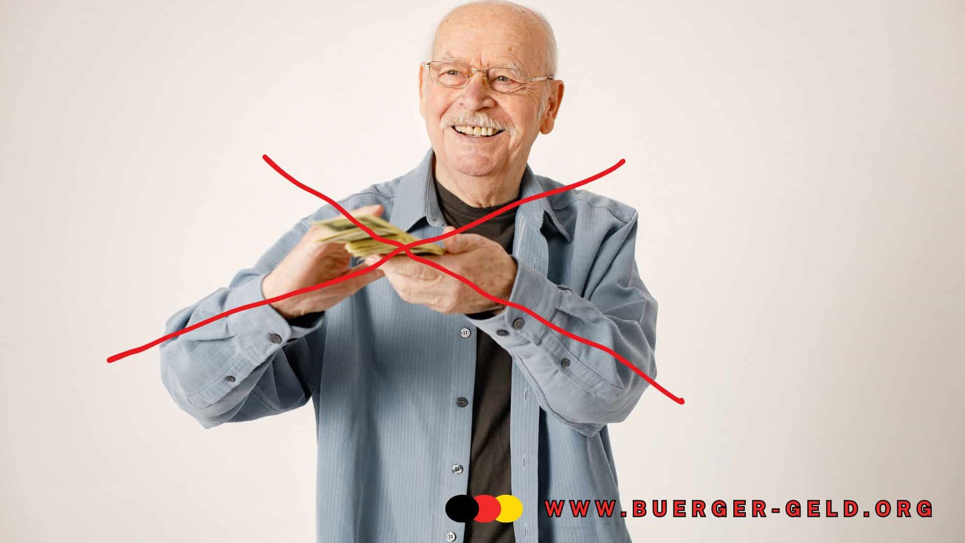 Rentner nimmt Bargeld in Emfpfäng - mit roter Farbe durchgestrichen