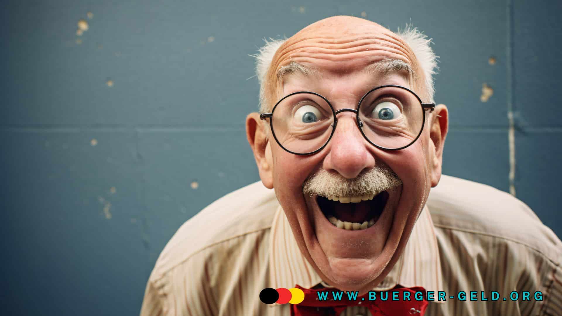 Älterer Mann mit weißem Haar und Brille vor einer blauen Wand, trägt ein beiges Hemd und eine rote Krawatte.