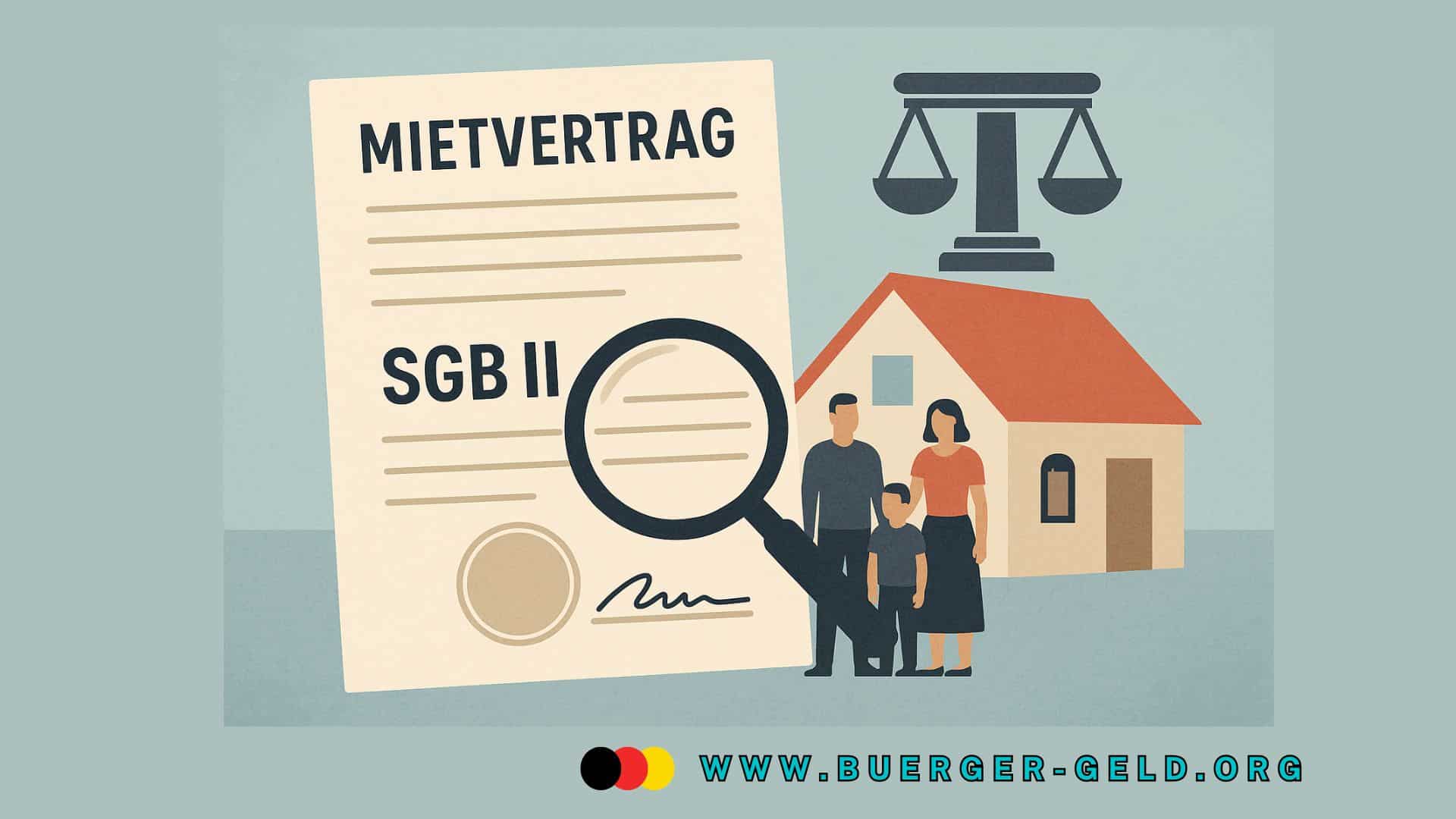 Familie vor Haus und Mietvertrag (Zeichnung)