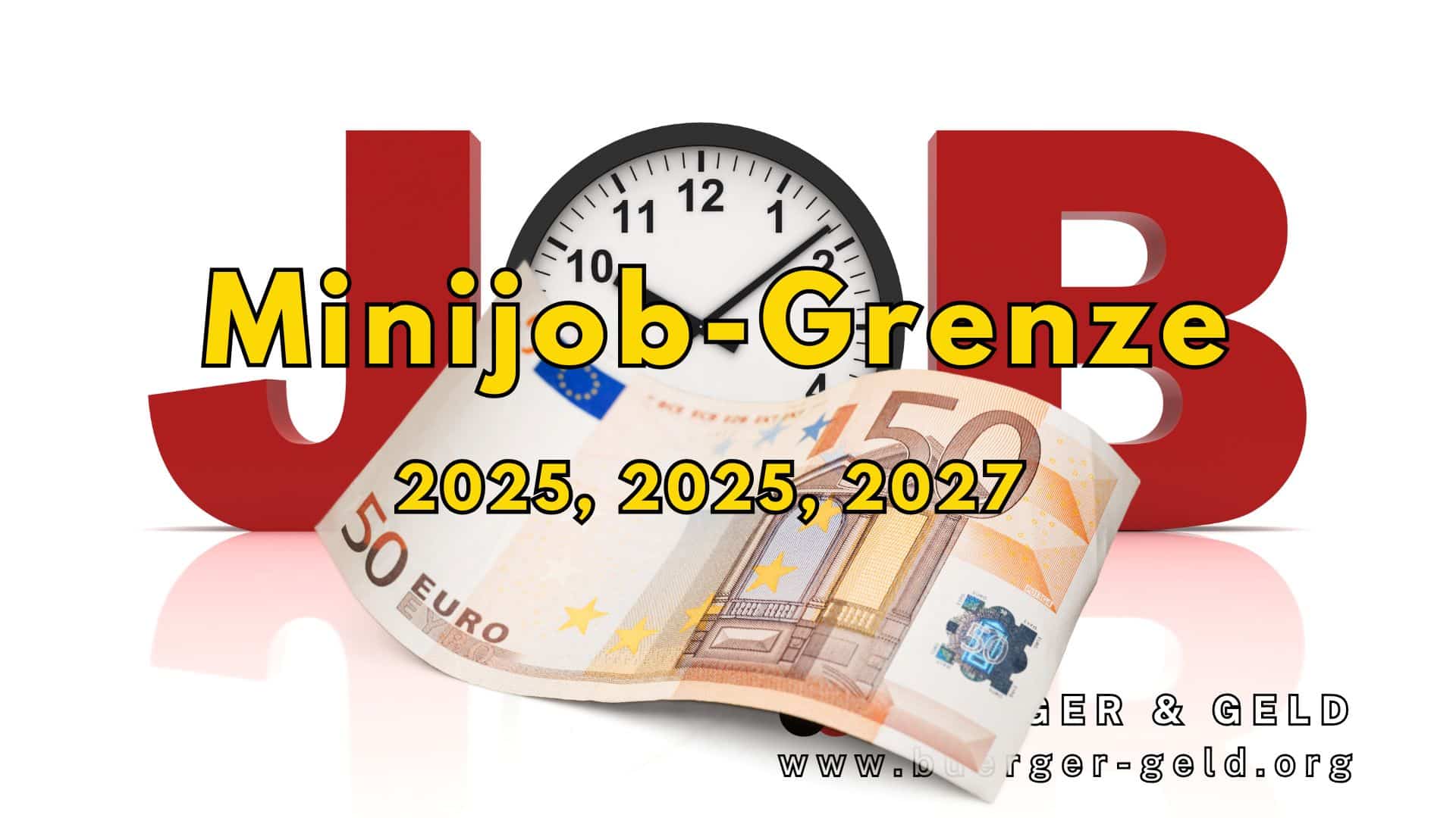 Uhr ersetzt den Buchstaben O im Wort Job. Und ein 50 Euro Schein.