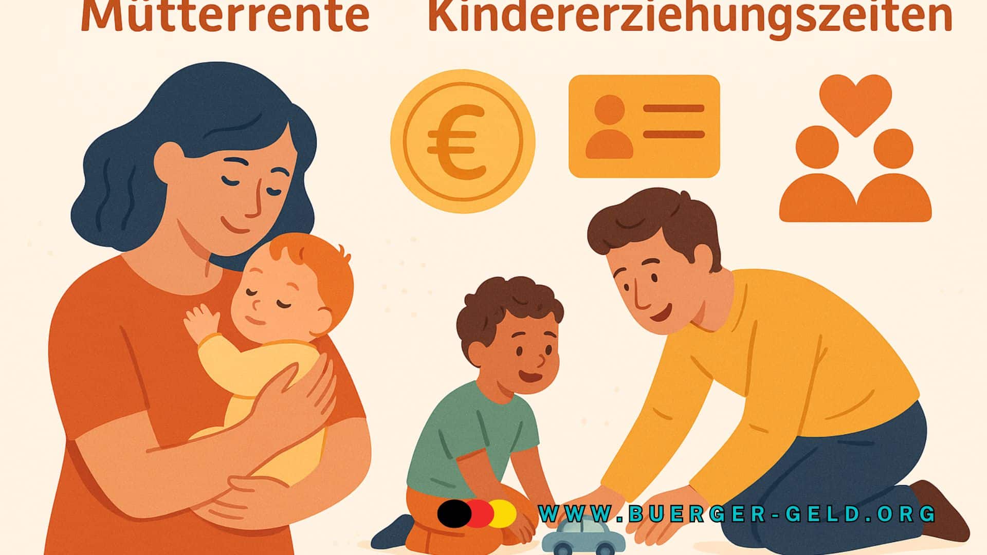 Zeichnung von Mutter und Vater mit spielenden Kindern