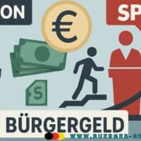 Bürgergeld - Reform: Worüber streiten Union und SPD bei der Grundsicherung? 4 Skizze mit Figuren und der Aufschrift Bürgergeld