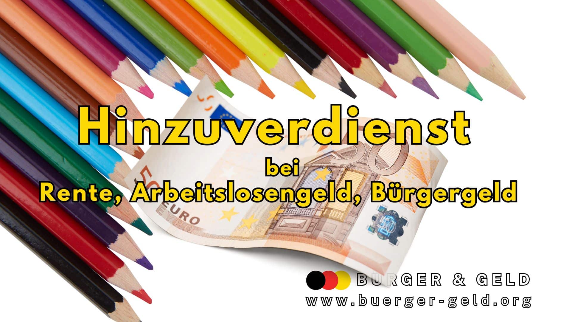 Buntstifte markieren eine Grenze, die Hinzuverdienstgrenze um einen Euro Schein