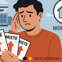 Bürgergeld: Jobcenter zahlt nicht volle Miete – Wohngeld als Ergänzung? 4 Bürgergeld Bezieher schaut auf Karten mit der Aufschrift Miete.