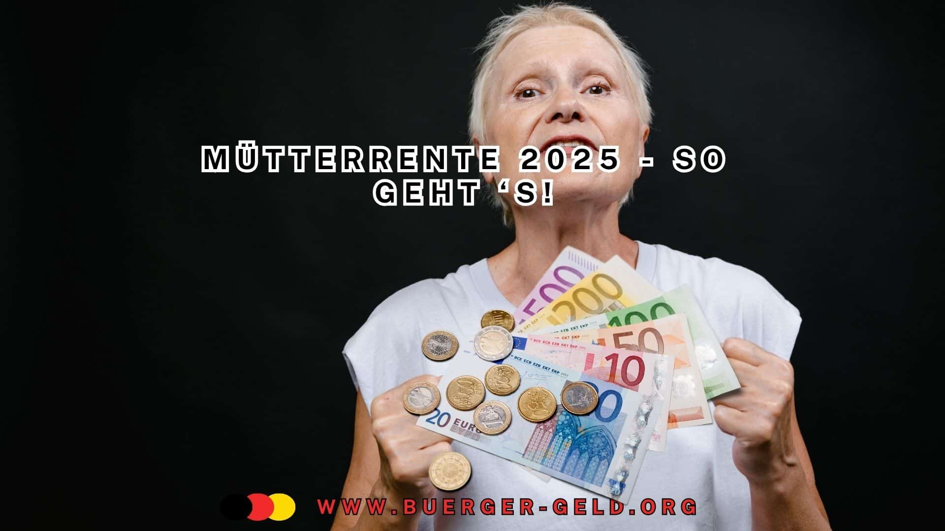 Rentnerin mit geballten Fäusten und Euros vor de T-Shirt