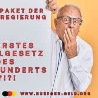 Rentenpaket der Bundesregierung – Das teuerste Sozialgesetz des Jahrhunderts? 4 Rentner schaut erschrocken hinter Schautafel hervor