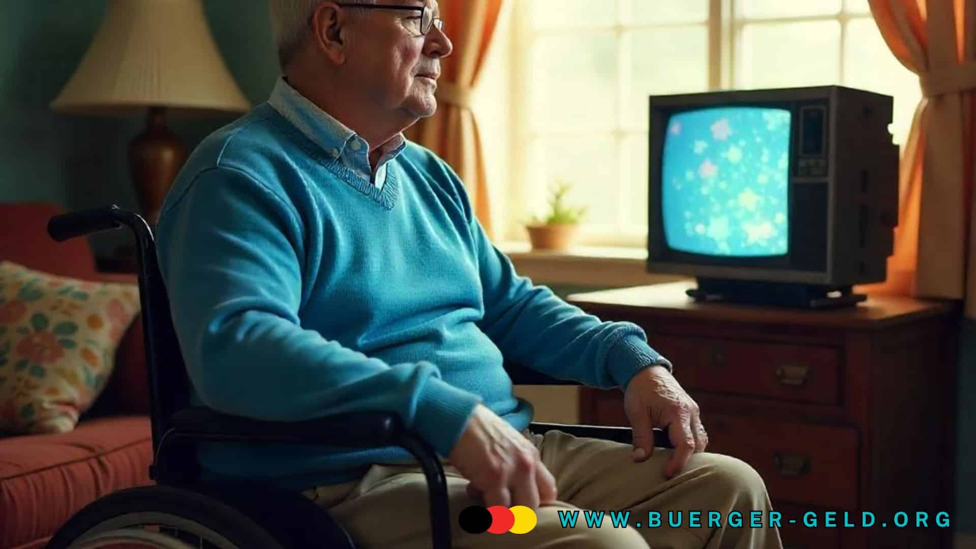 Mann im Rollstuhl vor Fernsehgerät