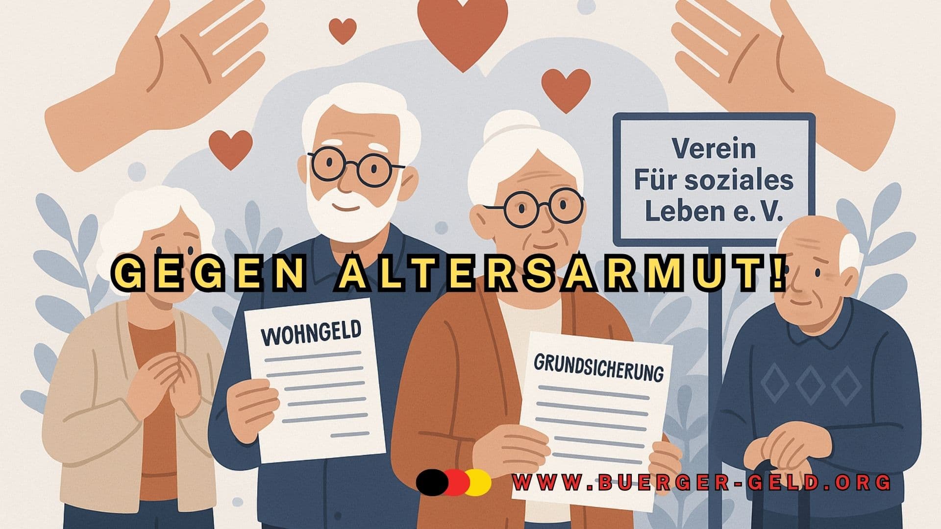 Rentnerehepaar demonstriert gegen Altersarmut (Zeichnung)