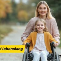 Schwerbehinderte Kinder: Wann Eltern auch nach 25 weiter Kindergeld bekommen 5 Mutter schiebt ihr erwachsenes, schwerbehindertes Kind im Rollstuhl durch herbstliche Parklandschaft – Symbol für lebenslanges Kindergeld und finanzielle Sicherheit für Familien.