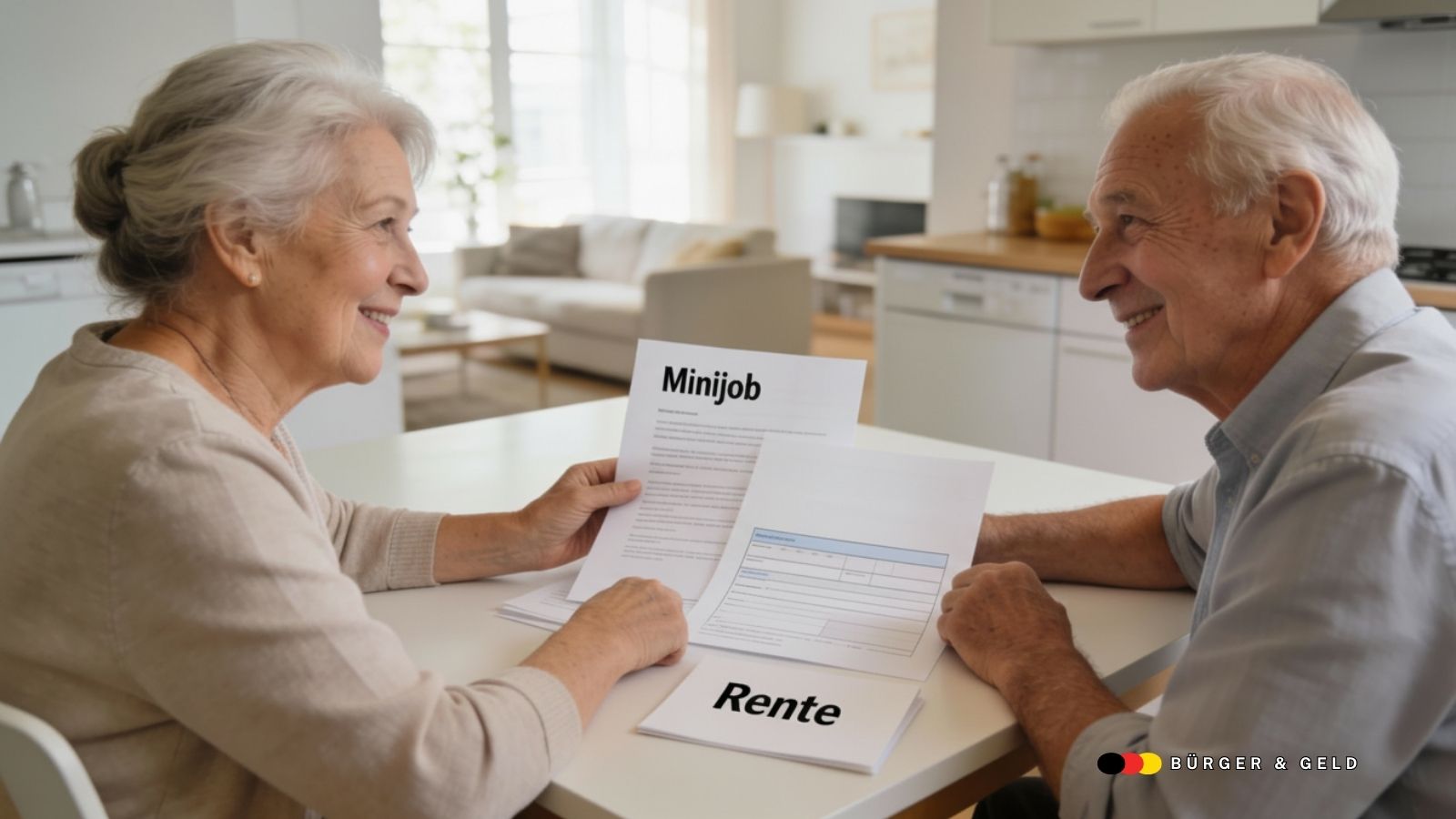 Symbolbild mit KI erzeugt: älteres Paar prüft Befreiung von Rentenbeitragspflicht im Minijob