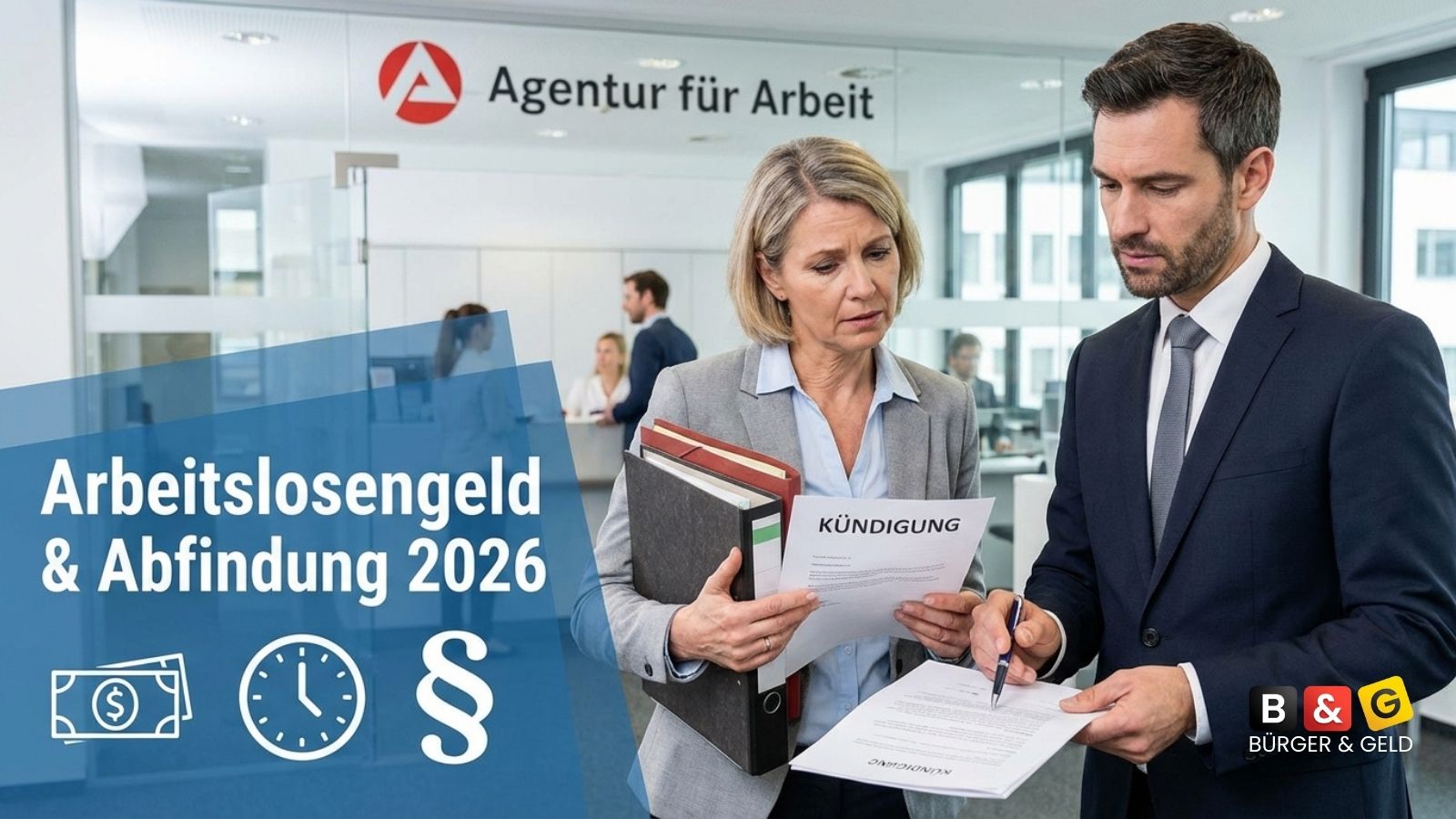 Infografik zum Thema Abfindung und Sperrzeit beim Arbeitslosengeld 2026