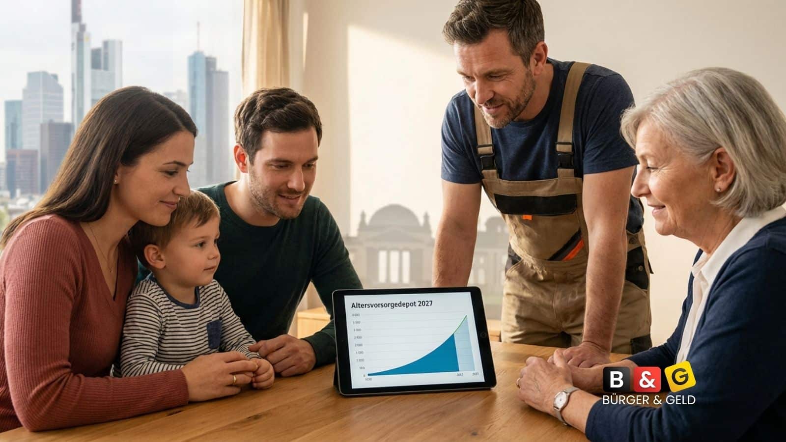 Familie bespricht Altersvorsorge-Plan