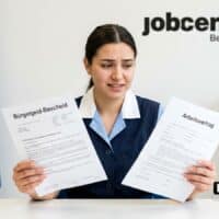 EU‑Bürger und Grundsicherung / Bürgergeld: LSG NRW stärkt Arbeitnehmerstatus trotz Niedriglohn! 5 Frau mit Dokumenten im Jobcenter - Arbeitnehmer aus EU - Ausschluss von der Grundsicherung?