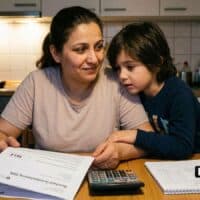 Geld der neuen Grundsicherung Juli 2026: So hoch fallen die Sätze des Bürgergeld Nachfolgers aus 5 Mutter mit Kind beim Rechnen: Höhe des Grundsicherungsgeldes ab 1. Juli 2026