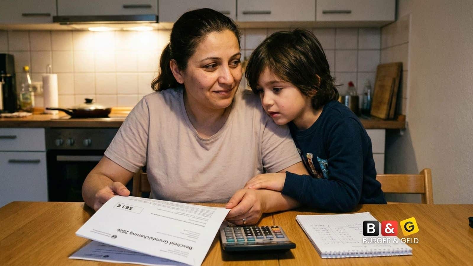 Mutter mit Kind beim Rechnen: Höhe des Grundsicherungsgeldes ab 1. Juli 2026