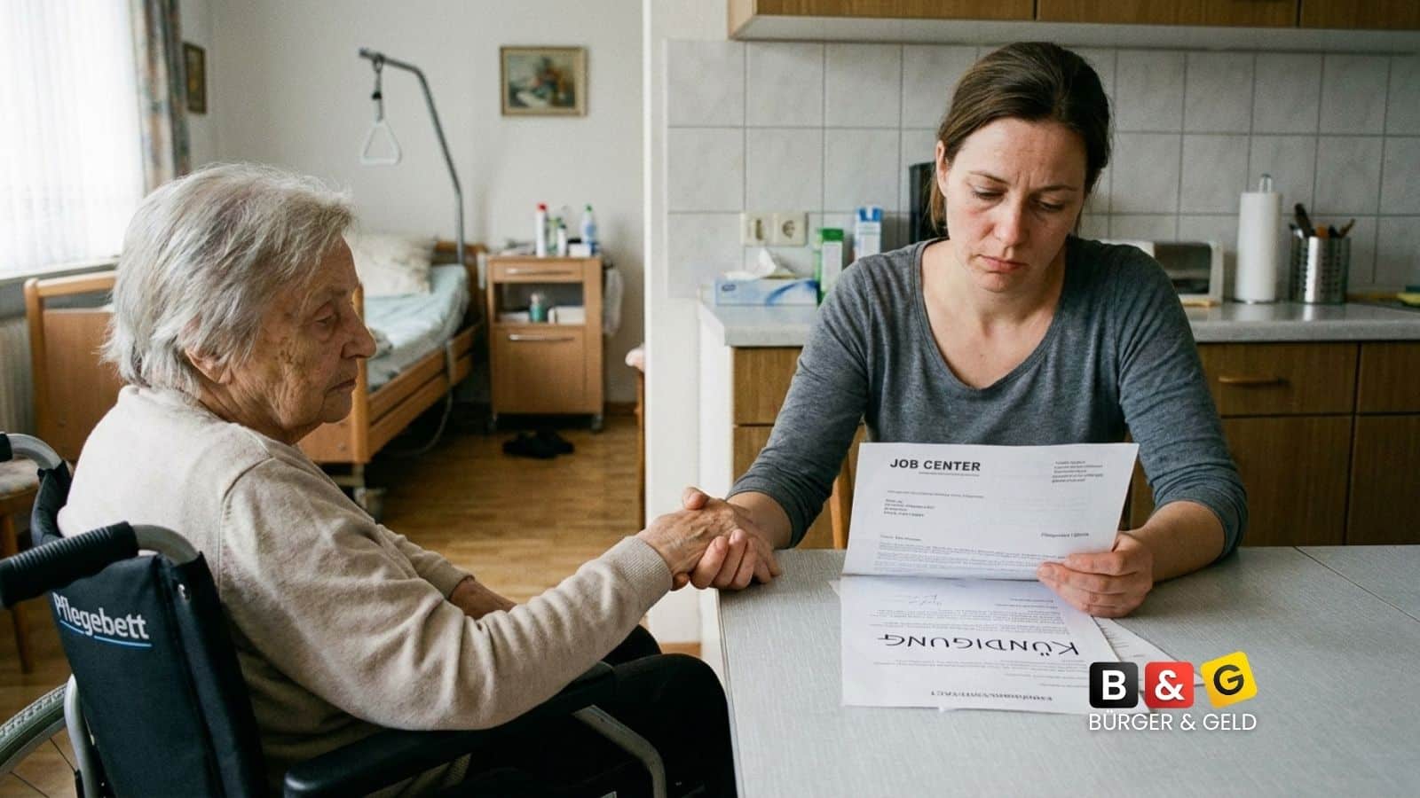 Frau hilft Mutter im Rollstuhl - Grundsicherung / Bürgergeld gestrichen wegen Pflege der Eltern