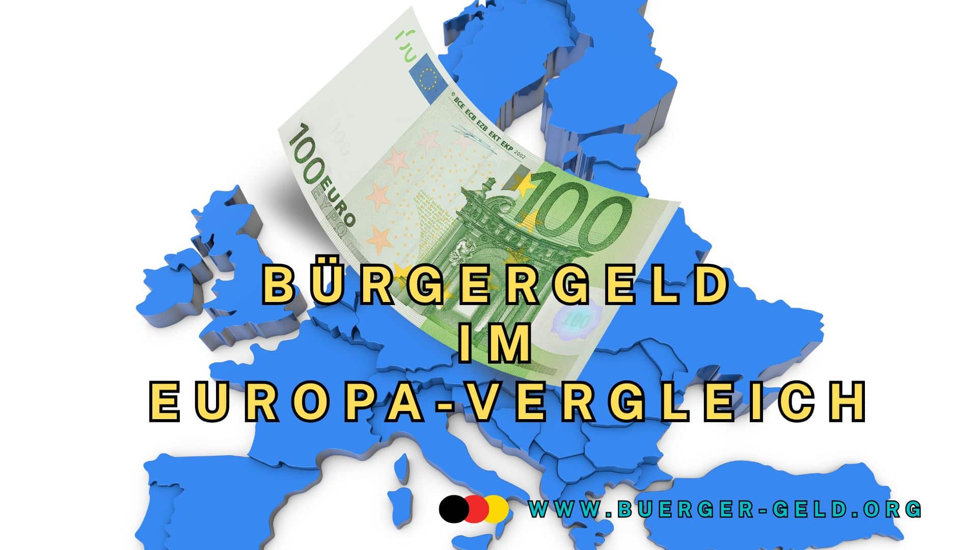 blaue Karte von Europa mit 100-Euro-Schein