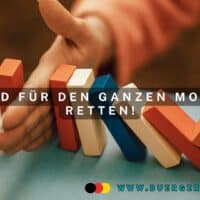 Hand unterbricht Kette fallender Dominosteine