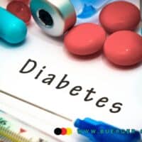 Pillen über dem Wort Diabetes