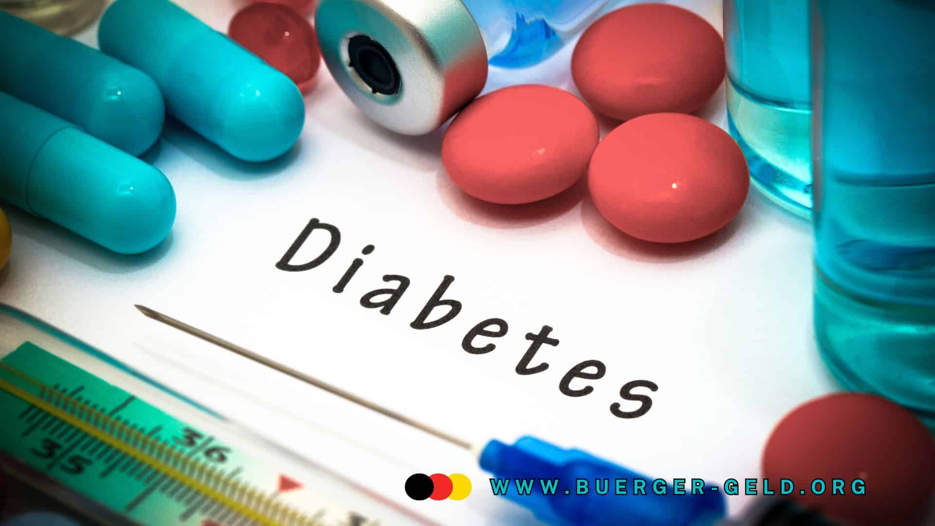 Pillen über dem Wort Diabetes
