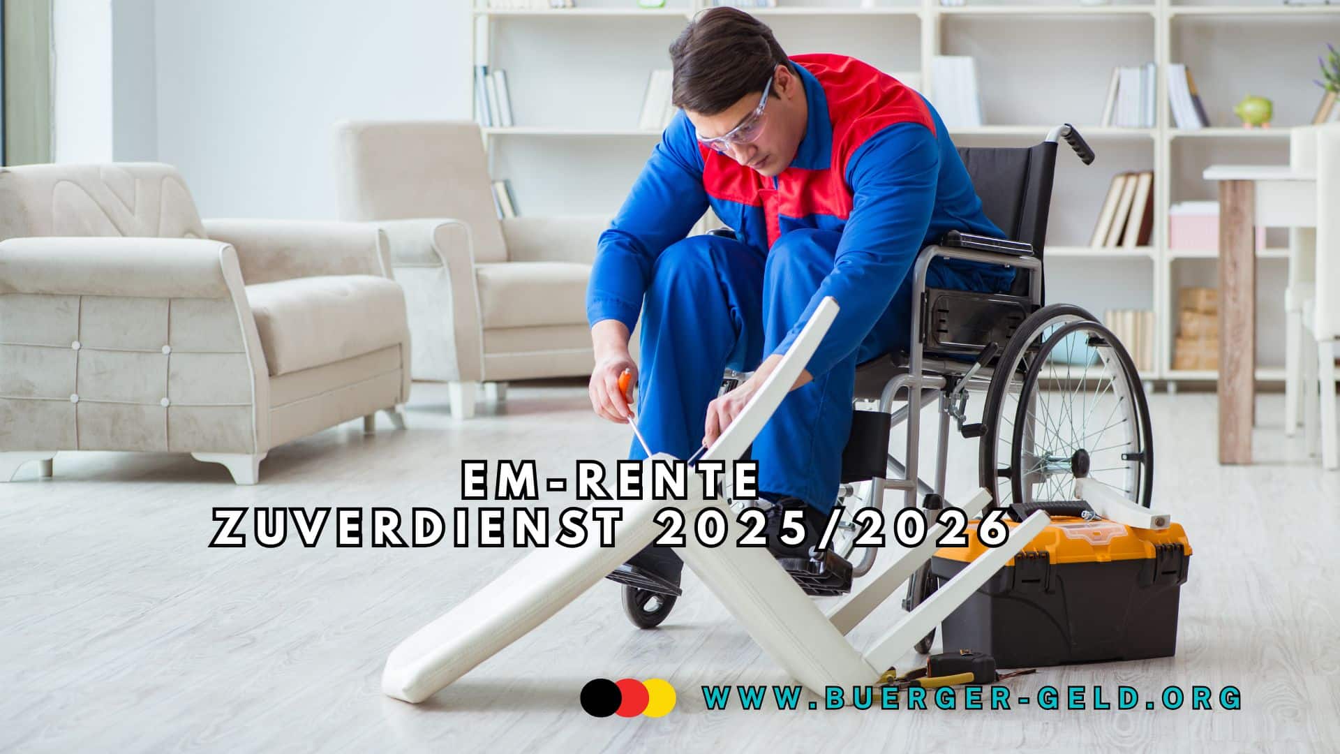 Mann beugt sich im Rollstuhl zu Werkstück