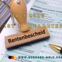 Papiere und Stempel mit Aufschrift "Rentenbescheid"