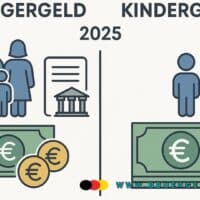 Schaubild mit Kindergeld und Bürgergeld (Familie, Kind, Eurosymbole)