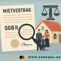Familie vor Haus und Mietvertrag (Zeichnung)