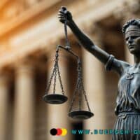 Statue der Justitia mit Waage vor einem Gerichtsgebäude; Symbolbild für Recht, Gerechtigkeit und Gerichtsurteile.
