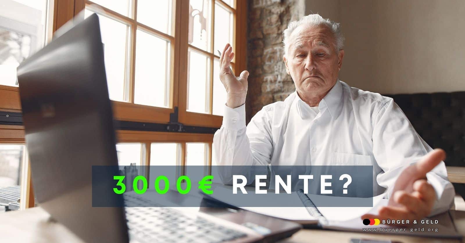 Senior rechnet am Laptop und fragt sich, ob 3000 Euro Rente möglich sind; Symbolbild zur Altersvorsorge in Deutschland.