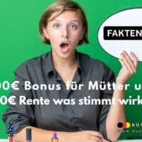 Faktencheck-Symbol auf grünem Hintergrund, Thema: 200€ Bonus für Mütter und 1.250€ Rente, Bürger & Geld informiert über echte und falsche Sozialleistungen 2025.