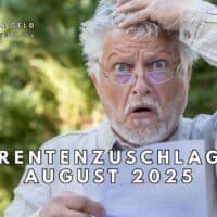 Älterer Mann liest draußen einen Brief mit sichtbarem "Rentenzuschlag August 2025"-Hinweis, daneben das Logo von Bürger & Geld, Nachrichtenmagazin des Vereins Für soziales Leben e. V.; symbolisiert Auszahlungstermin und Informationsangebot zum Rentenzuschlag im Sommer 2025.