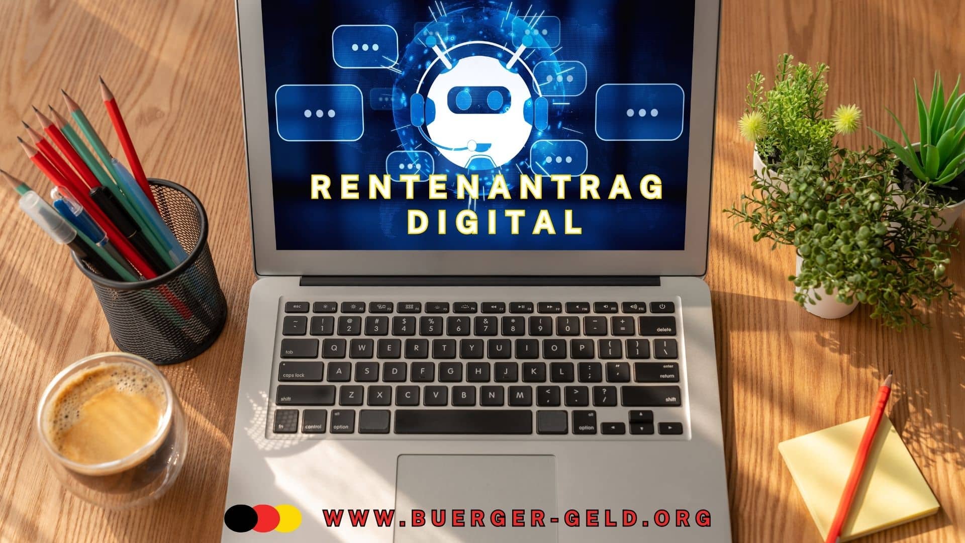 Notebook mit dem Bildschrim: Rentenantrag digital